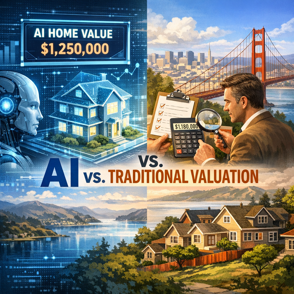 Chart comparing AI and traditional home valuation accuracy in the Bay Area.