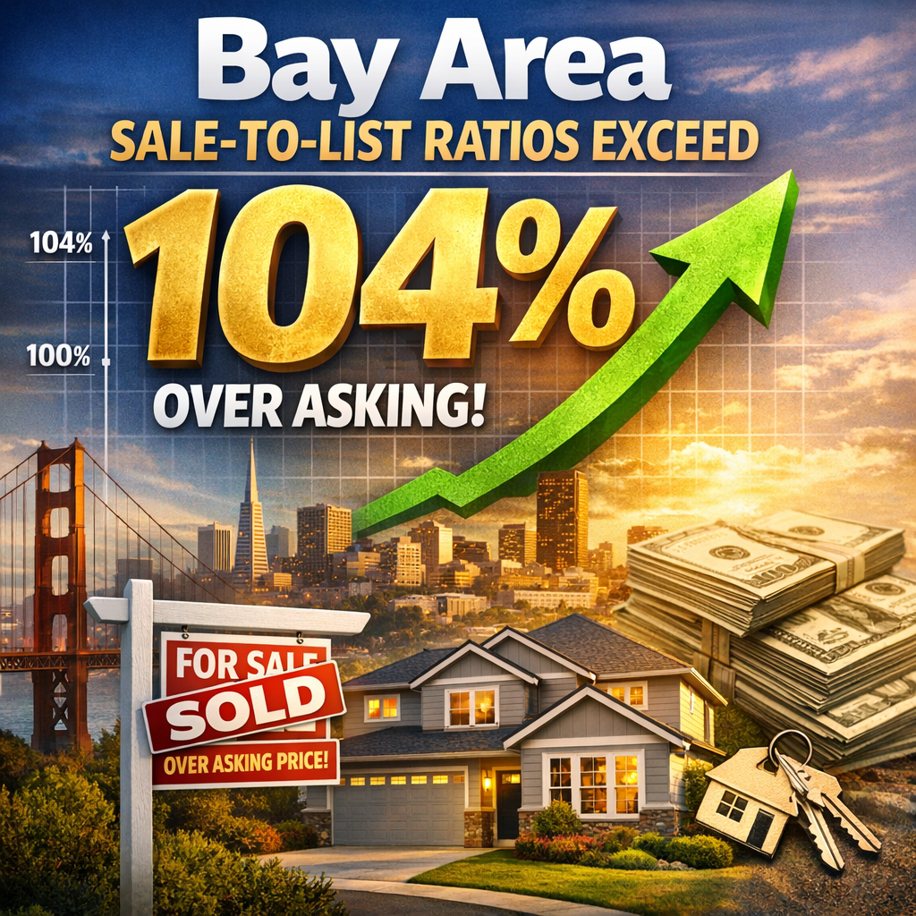 Graph showing Bay Area home sale-to-list ratios exceeding 104%, indicating a strong sellers market.