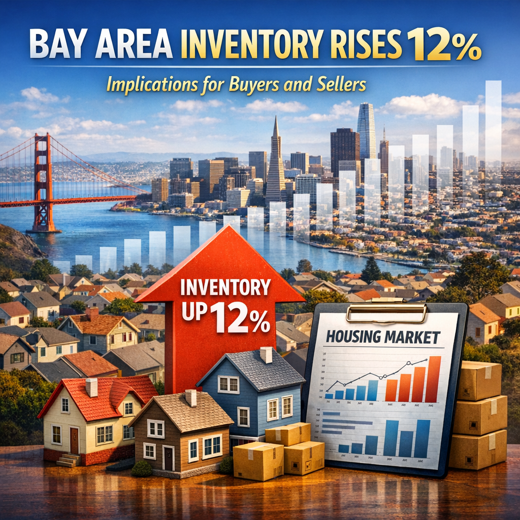 Graph showing a 12% increase in Bay Area housing inventory with buyer and seller implications.