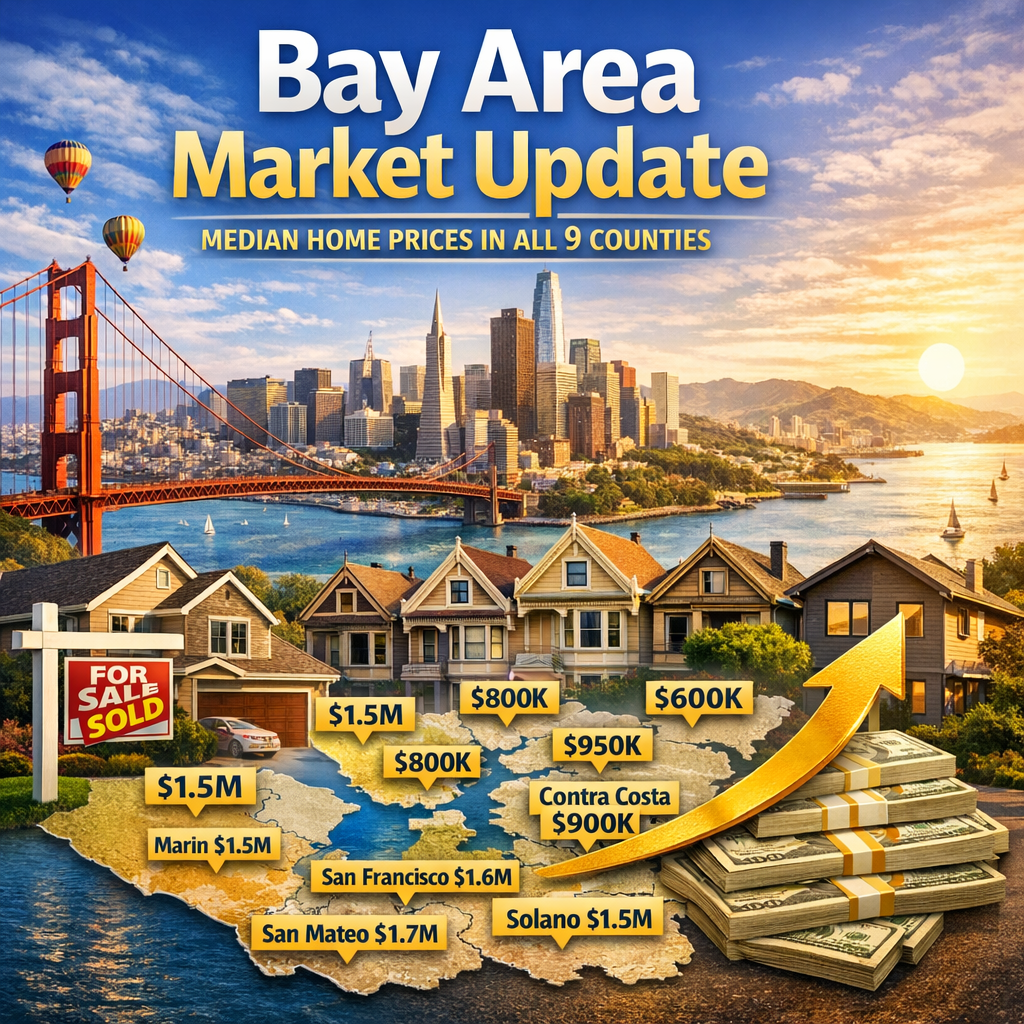 Chart showing median home prices across 9 Bay Area counties.