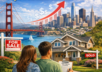 Graphic showing Bay Area home prices and trends for first-time buyers.